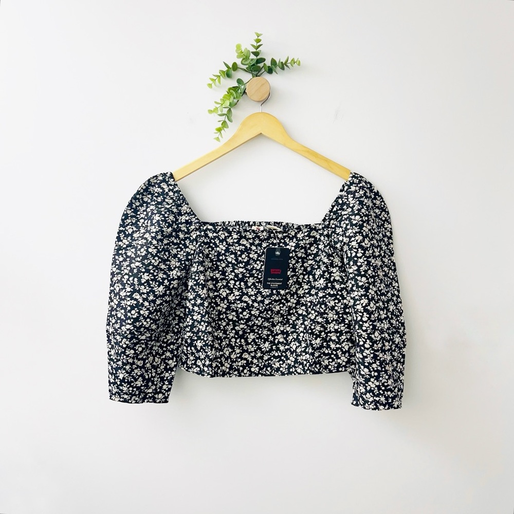 Levi’s NWT Black Floral The Statement Blouse Peasant - Picture 1 of 9